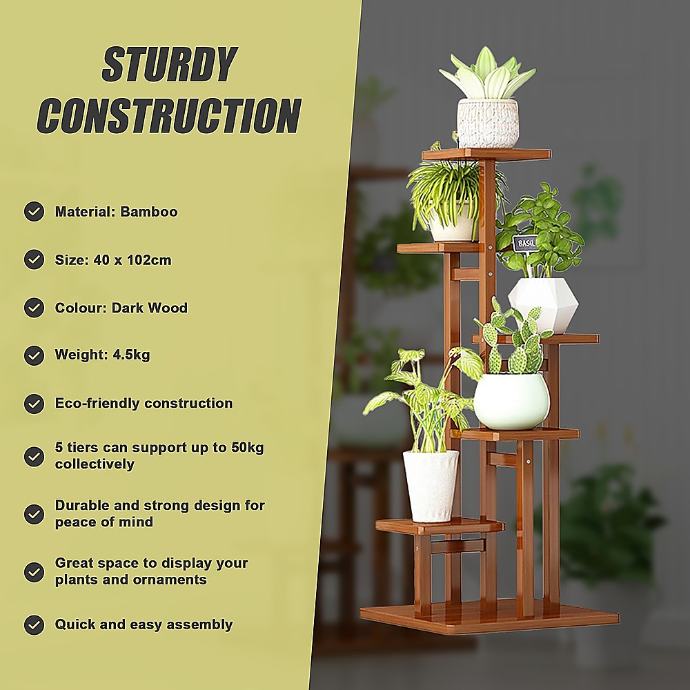 5 Tiers Vertical Bamboo Plant Stand Staged Flower Shelf Rack Outdoor Garden 10