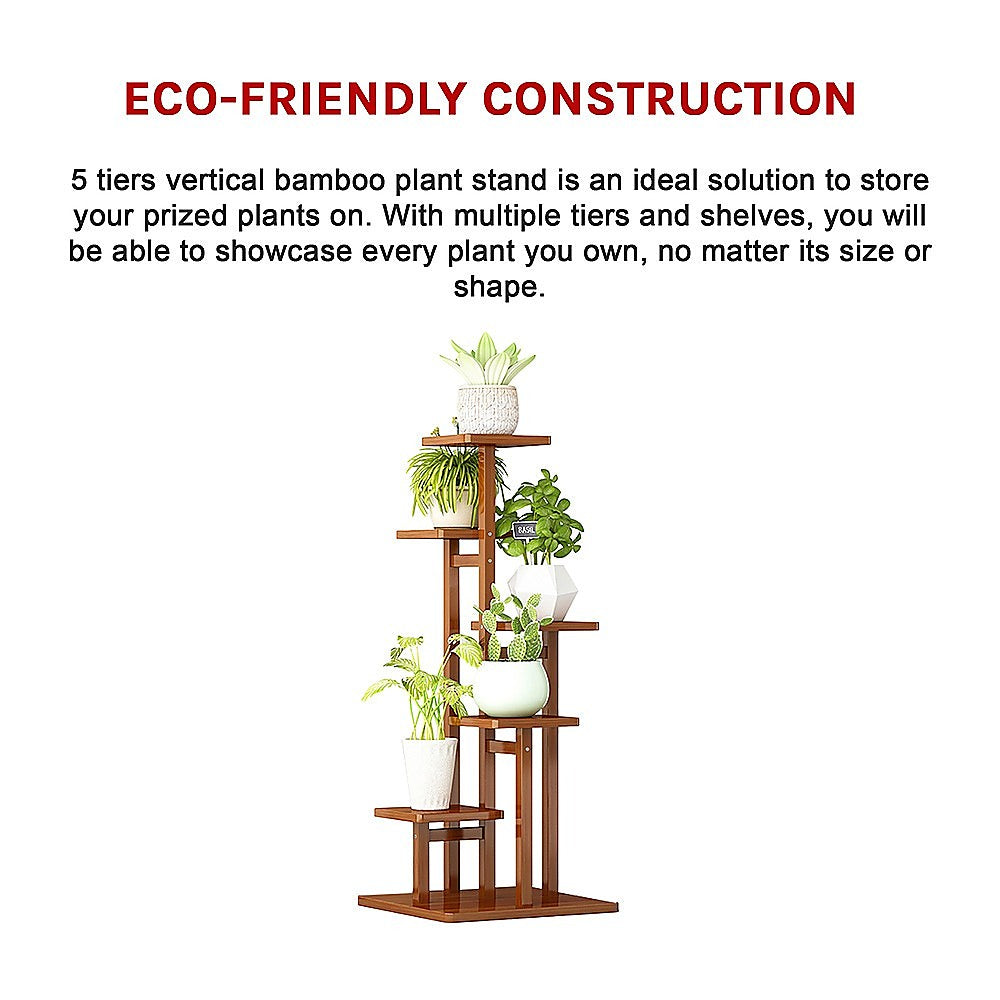 5 Tiers Vertical Bamboo Plant Stand Staged Flower Shelf Rack Outdoor Garden 11