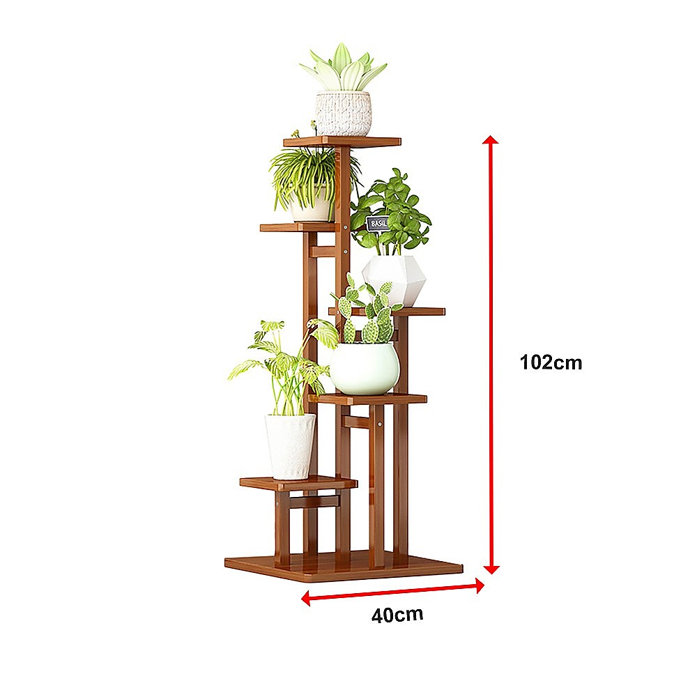 5 Tiers Vertical Bamboo Plant Stand Staged Flower Shelf Rack Outdoor Garden 12