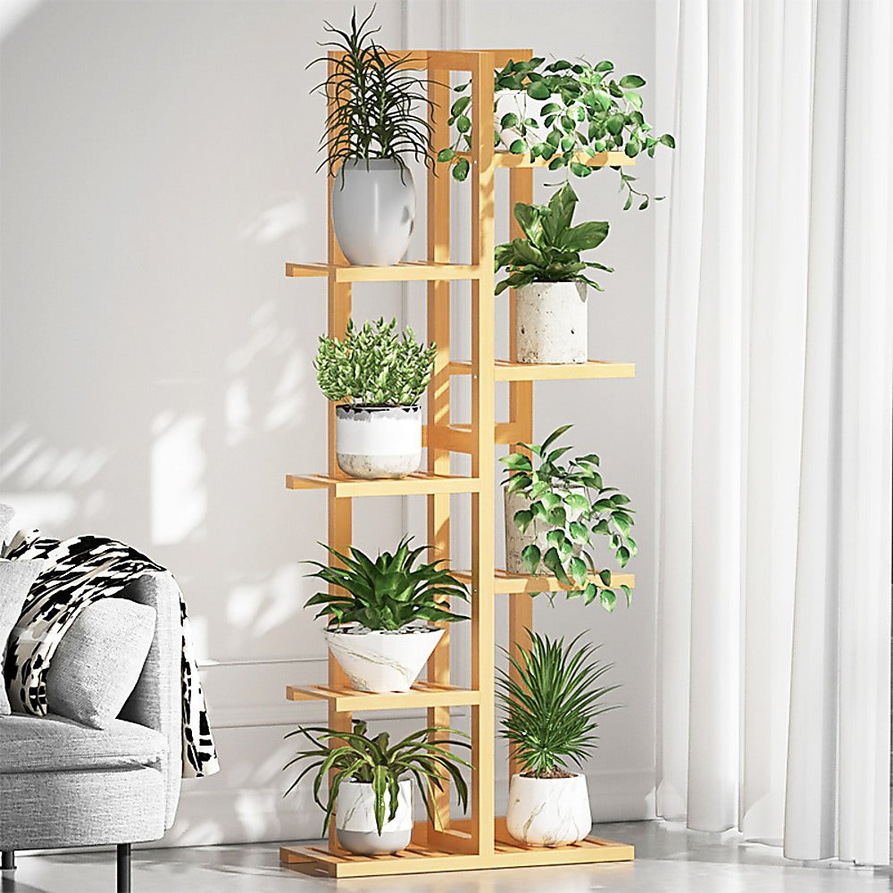 6 Tiers Vertical Bamboo Plant Stand Staged Flower Shelf Rack Outdoor Garden 3
