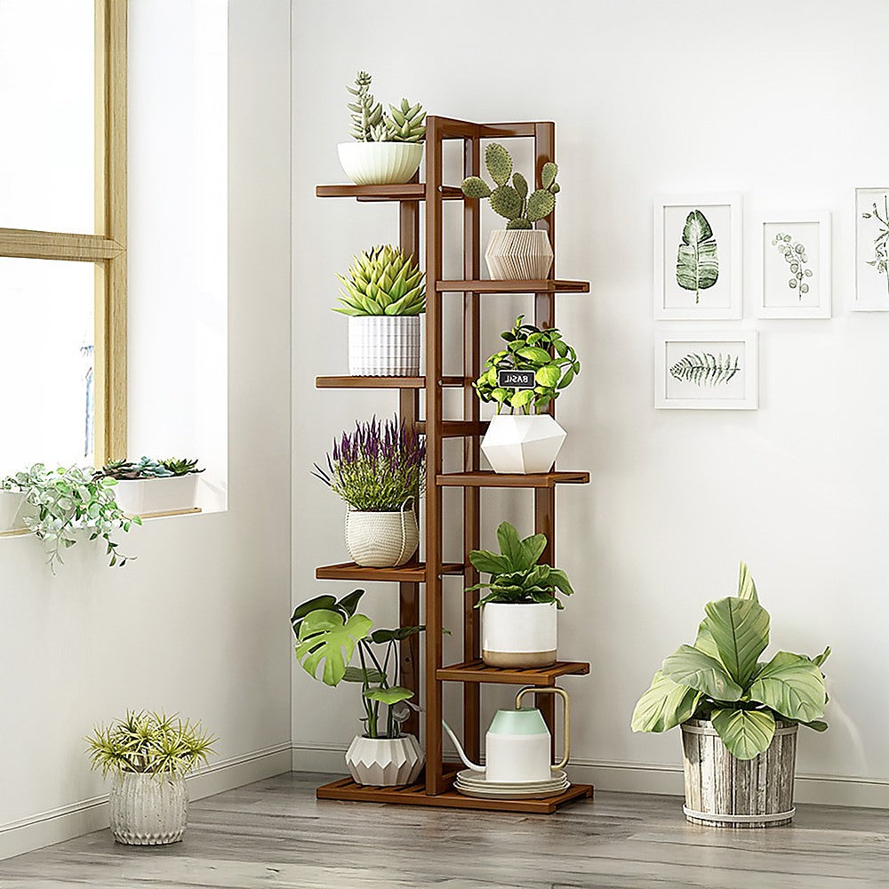 6 Tiers Vertical Bamboo Plant Stand Staged Flower Shelf Rack Outdoor Garden 4