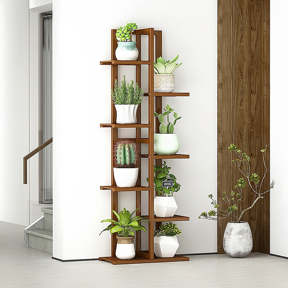 6 Tiers Vertical Bamboo Plant Stand Staged Flower Shelf Rack Outdoor Garden 5