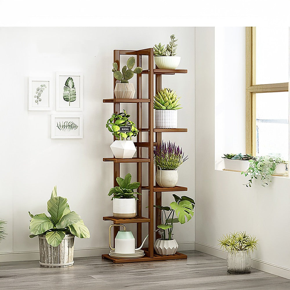6 Tiers Vertical Bamboo Plant Stand Staged Flower Shelf Rack Outdoor Garden 6