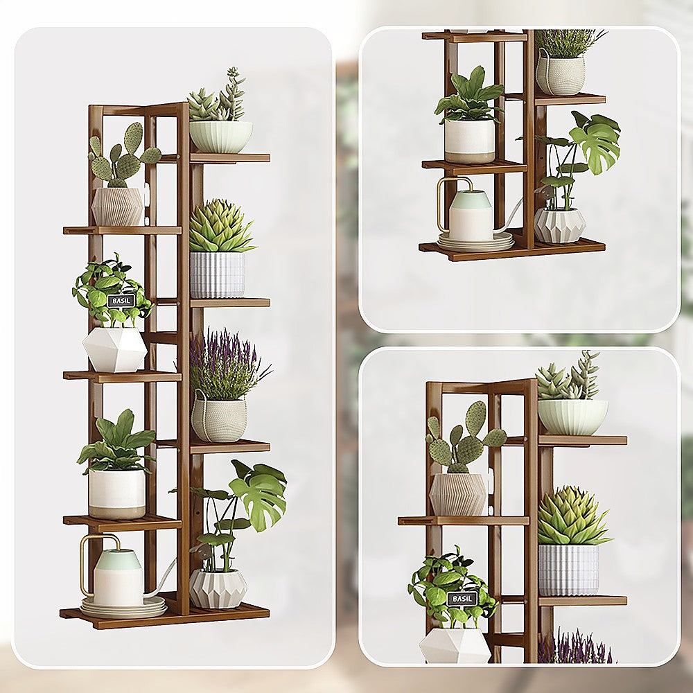 6 Tiers Vertical Bamboo Plant Stand Staged Flower Shelf Rack Outdoor Garden 7