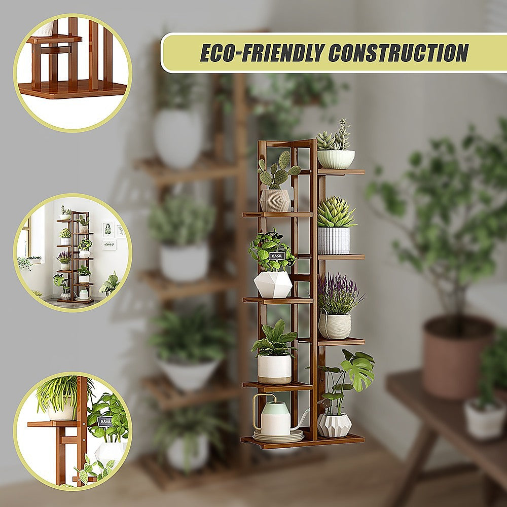 6 Tiers Vertical Bamboo Plant Stand Staged Flower Shelf Rack Outdoor Garden 8