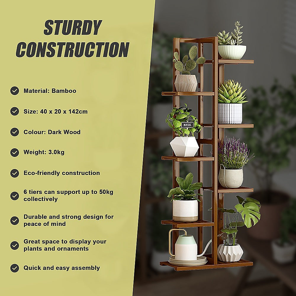 6 Tiers Vertical Bamboo Plant Stand Staged Flower Shelf Rack Outdoor Garden 10