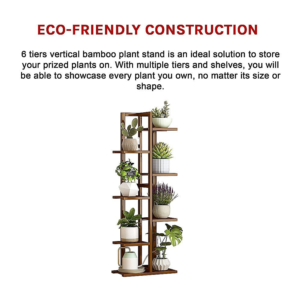 6 Tiers Vertical Bamboo Plant Stand Staged Flower Shelf Rack Outdoor Garden 11