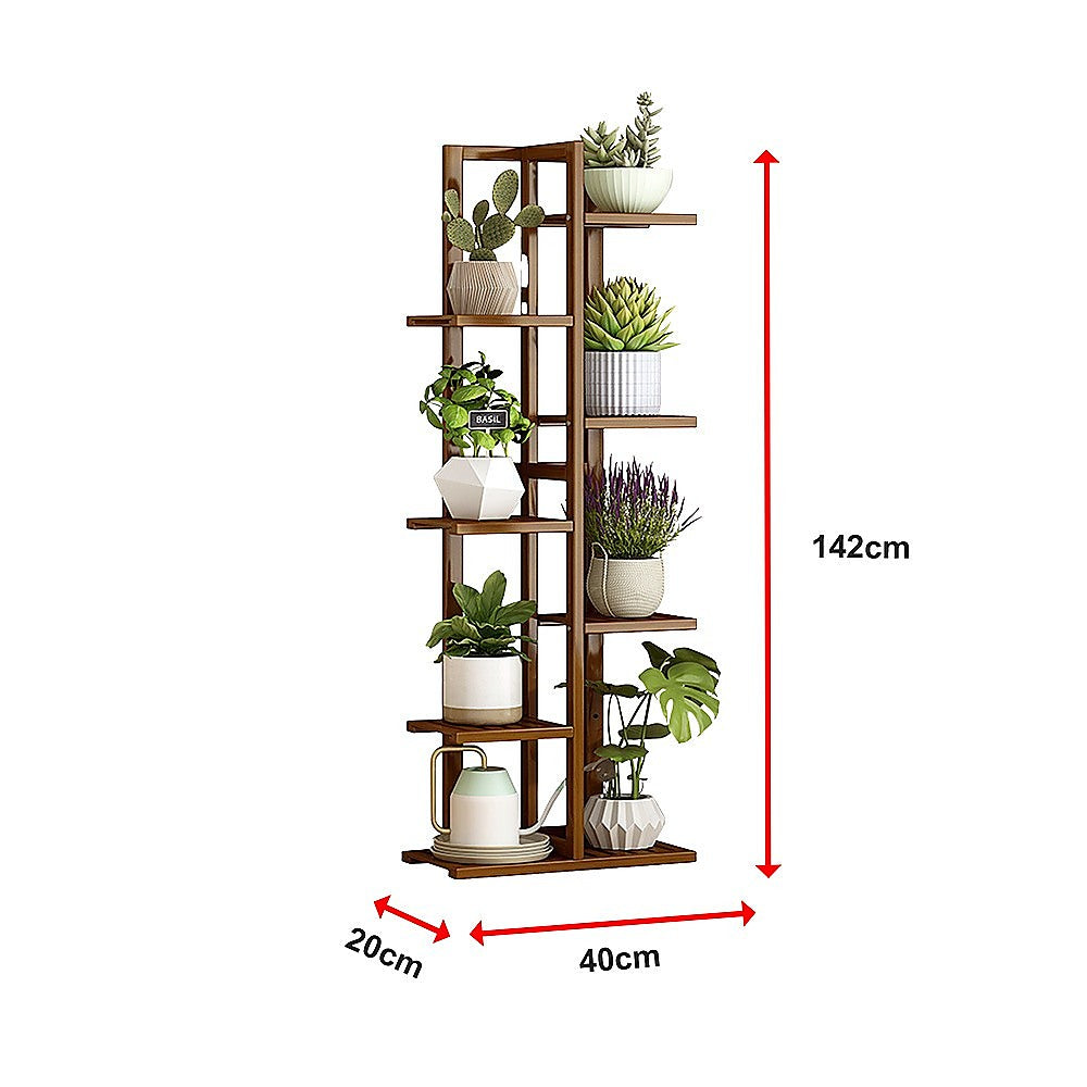 6 Tiers Vertical Bamboo Plant Stand Staged Flower Shelf Rack Outdoor Garden 12