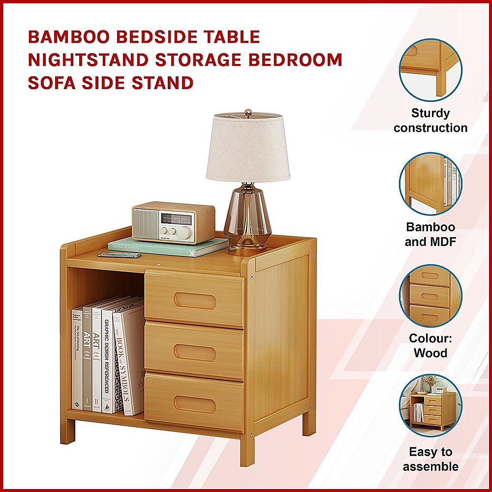 Bamboo Bedside Table Nightstand Storage Bedroom Sofa Side Stand 3
