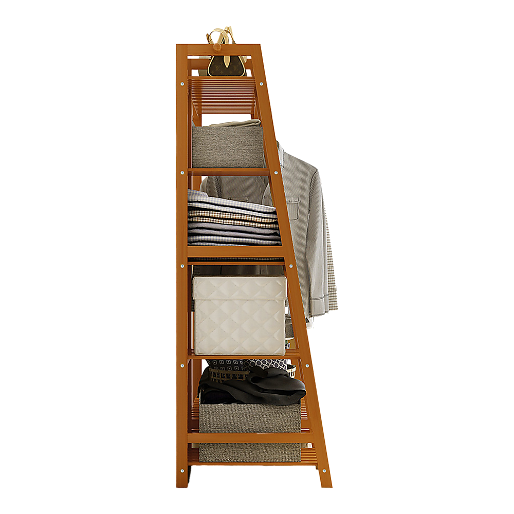 Portable Clothes Rack Coat Garment Stand Bamboo Rail Hanger Airer Closet 5