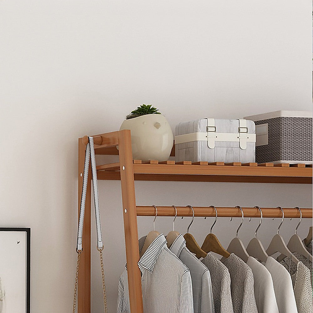 Portable Clothes Rack Coat Garment Stand Bamboo Rail Hanger Airer Closet 6