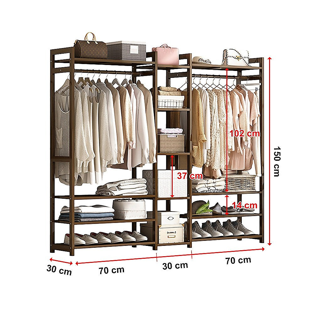 Portable Clothes Rack Coat Garment Stand Bamboo Rail Hanger Airer Closet 10
