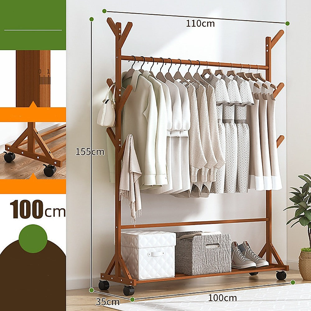 Portable Clothes Rack Coat Garment Stand Bamboo Rail Hanger Airer Closet 4