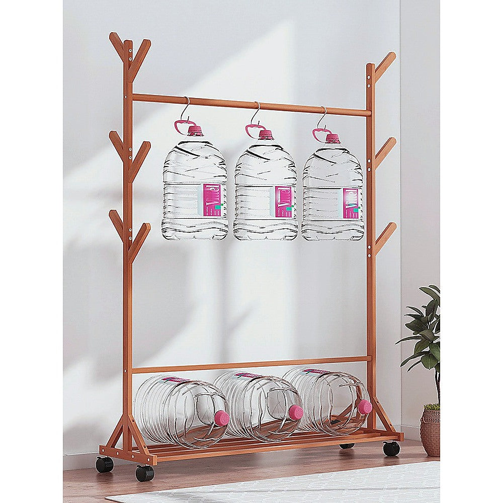 Portable Clothes Rack Coat Garment Stand Bamboo Rail Hanger Airer Closet 3