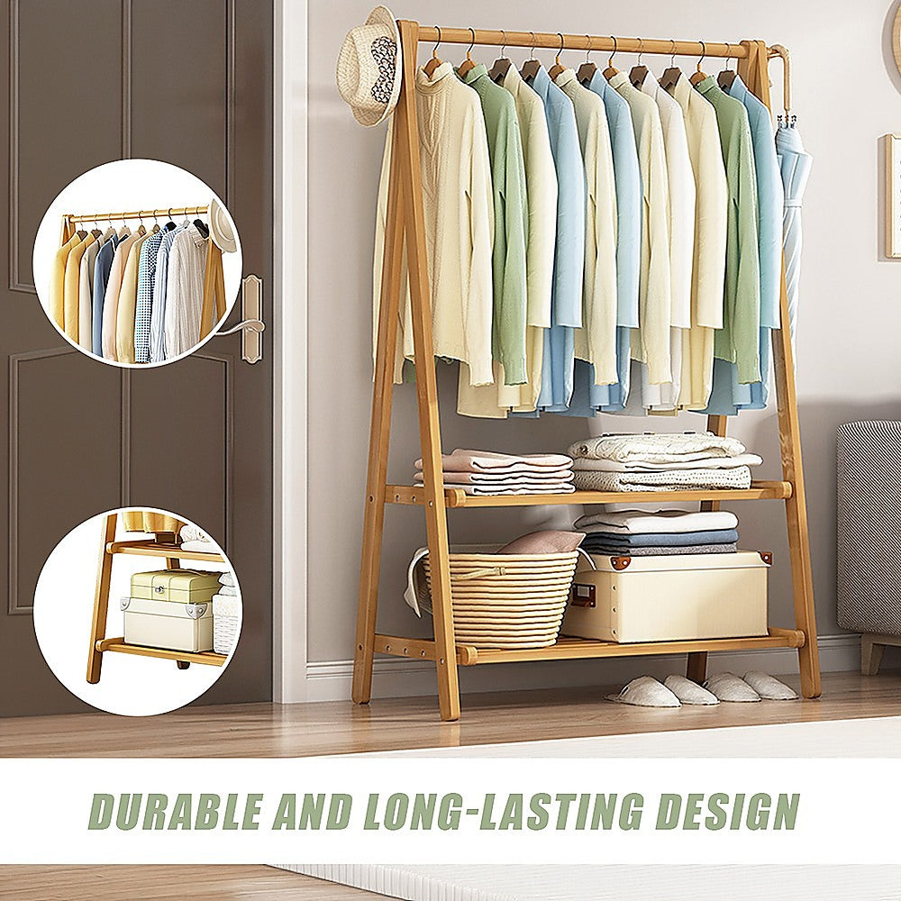 Portable Clothes Rack Coat Garment Stand Bamboo Rail Hanger Airer Closet 7