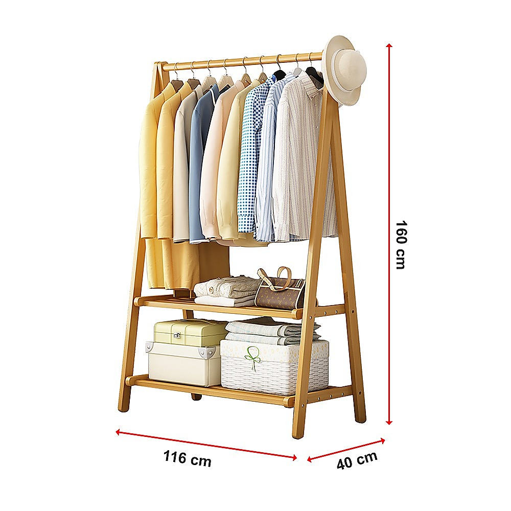 Portable Clothes Rack Coat Garment Stand Bamboo Rail Hanger Airer Closet 11