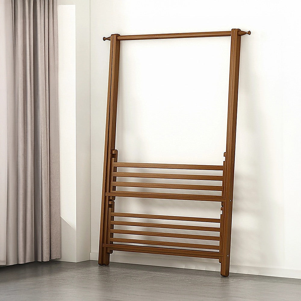 Portable Clothes Rack Coat Garment Stand Bamboo Rail Hanger Airer Closet 4