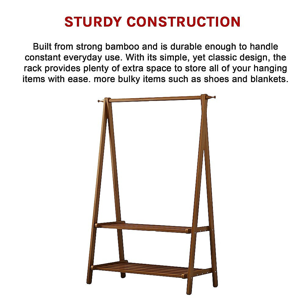 Portable Clothes Rack Coat Garment Stand Bamboo Rail Hanger Airer Closet 8