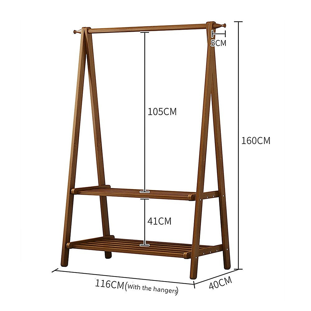 Portable Clothes Rack Coat Garment Stand Bamboo Rail Hanger Airer Closet 9