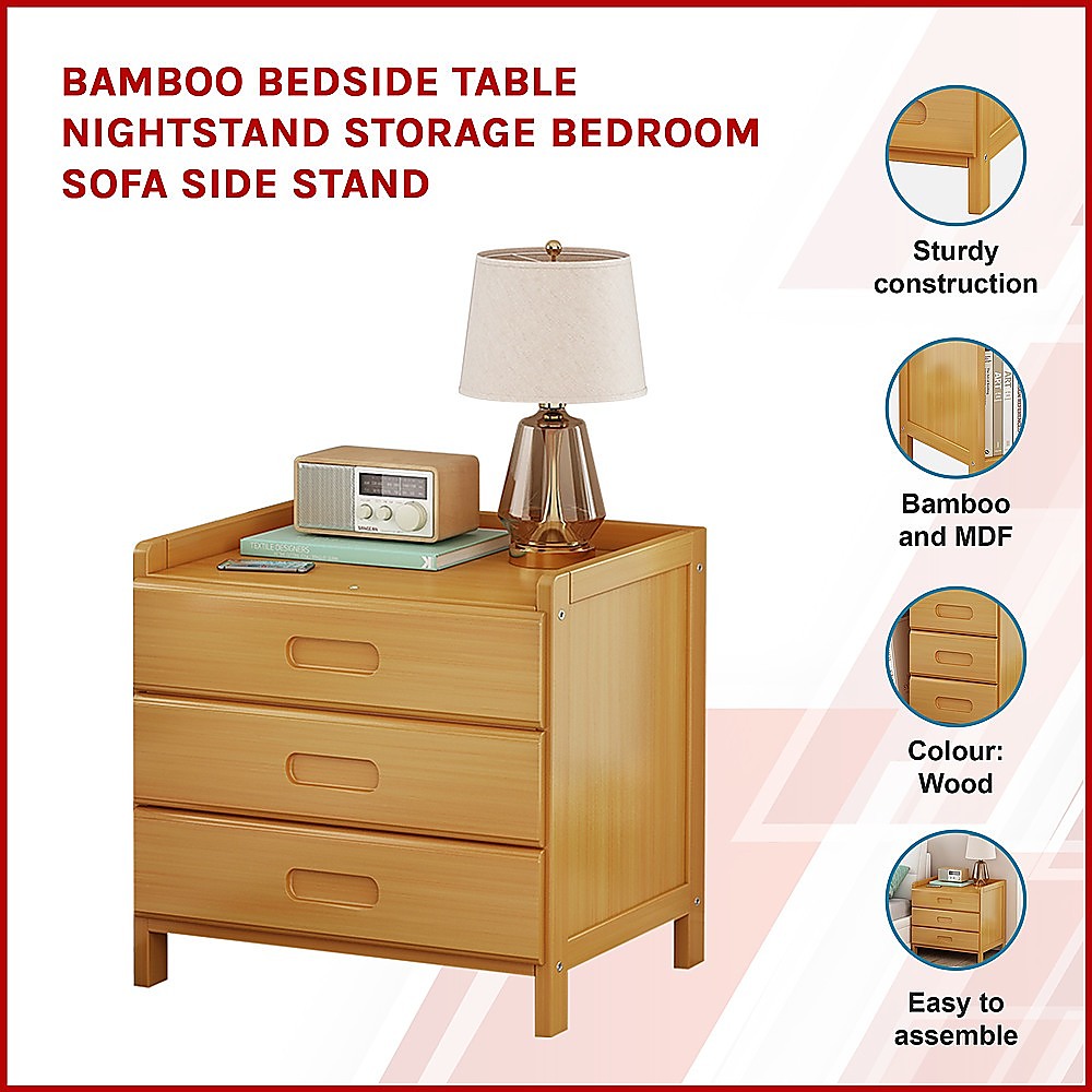 Bamboo Bedside Table Nightstand Storage Bedroom Sofa Side Stand 3