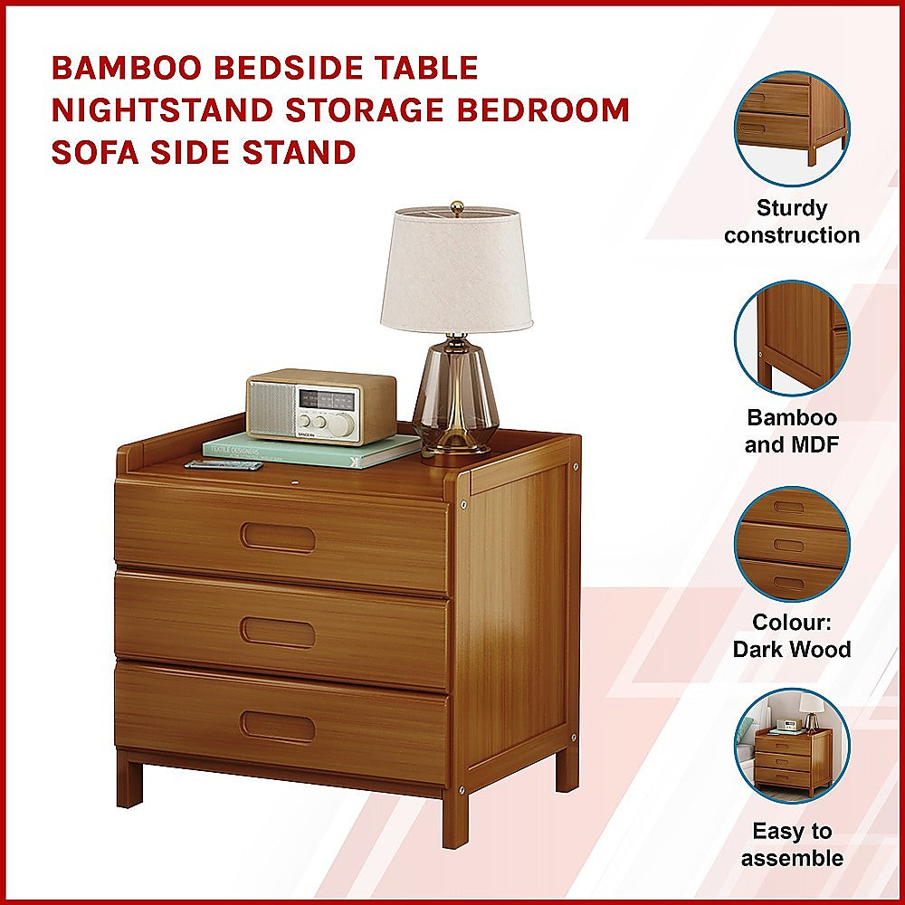 Bamboo Bedside Table Nightstand Storage Bedroom Sofa Side Stand 3