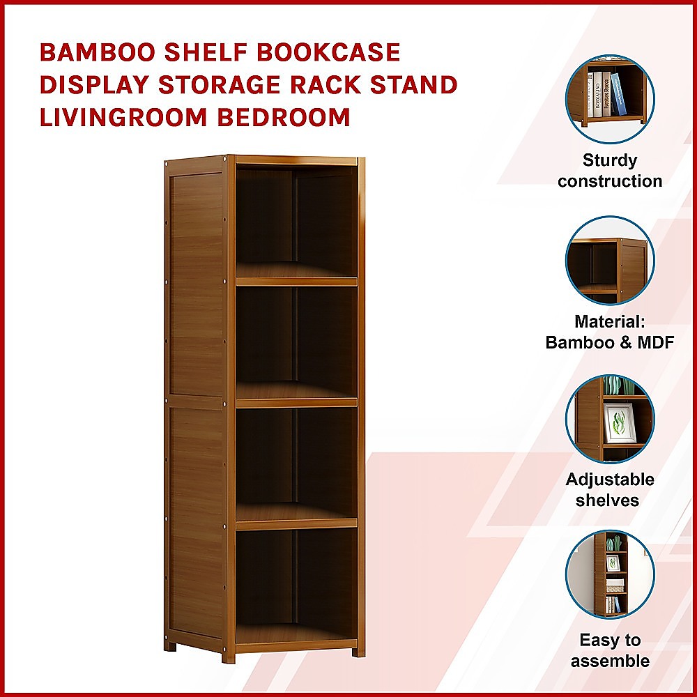 Bamboo Shelf Bookcase Display Storage Rack Stand Livingroom Bedroom 3