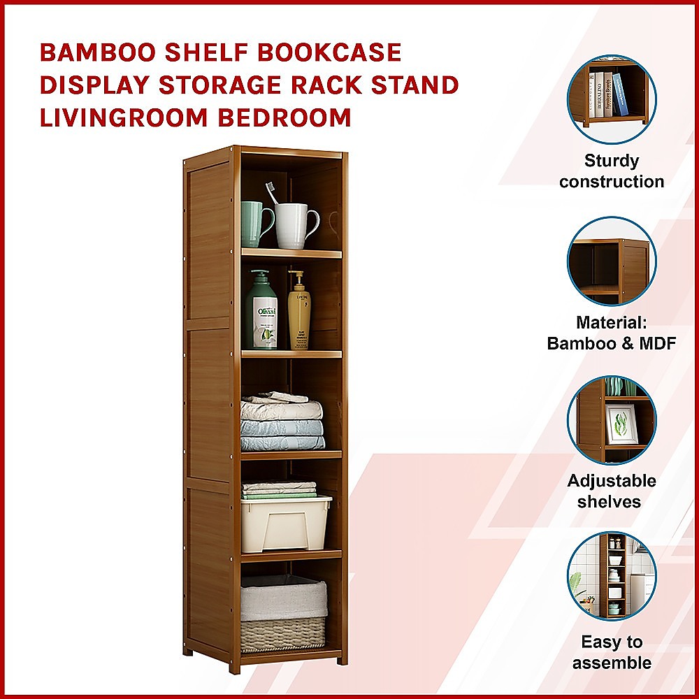 Bamboo Shelf Bookcase Display Storage Rack Stand Livingroom Bedroom 3
