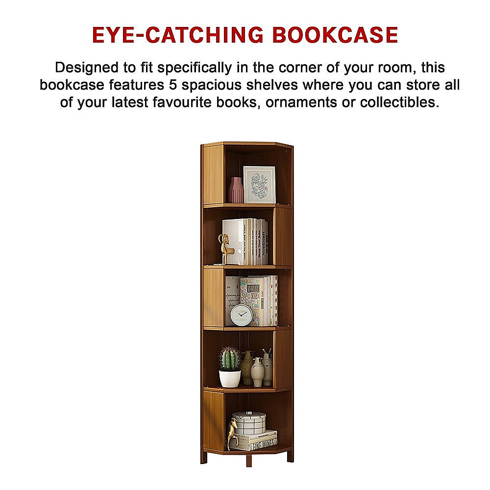 5-Shelf Corner Bookcase Industrial Bookshelf Display Storage Stand 7