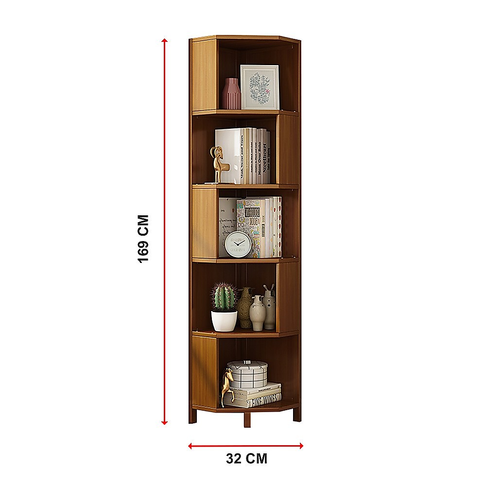 5-Shelf Corner Bookcase Industrial Bookshelf Display Storage Stand 8