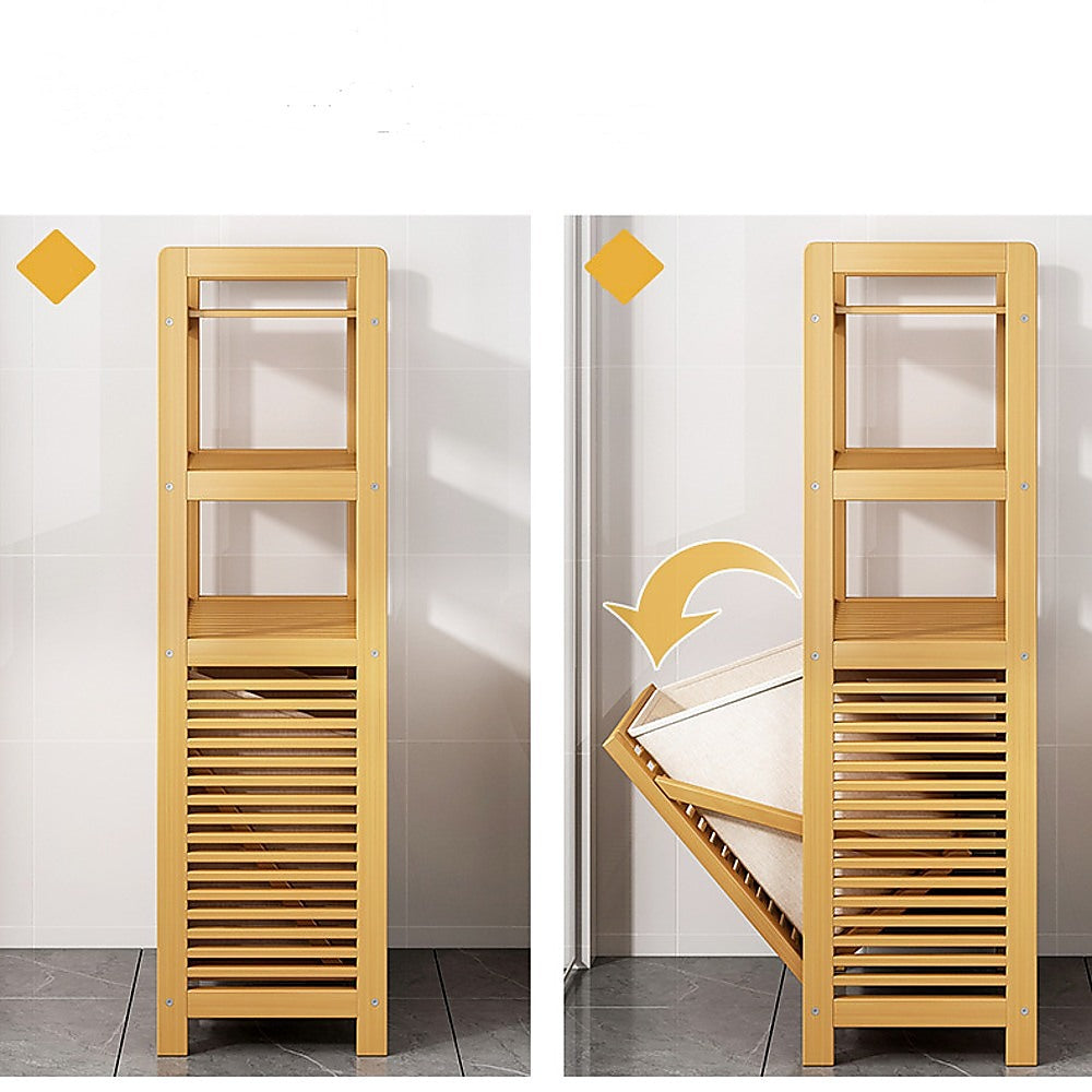 Bamboo 2-in-1 Laundry Hamper Side Table with 2 Shelves and Clothes Basket 5