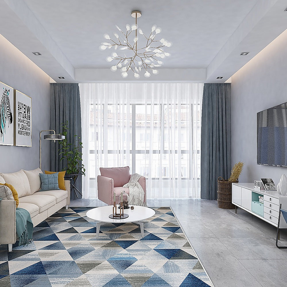 200x300cm Large Floor Blue Triangle Mirage Rug – Modern Area Carpet for Bedroom, Living Room, Lounge or Home Décor Mat