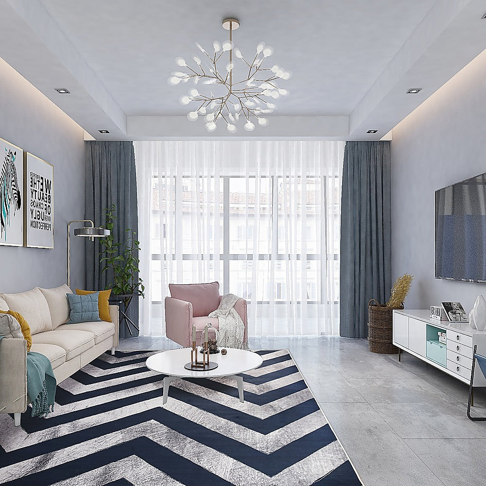 200x300cm Large Floor Blue Chevron Stripes Rug – Modern Area Carpet for Bedroom, Living Room, Lounge or Home Décor Mat