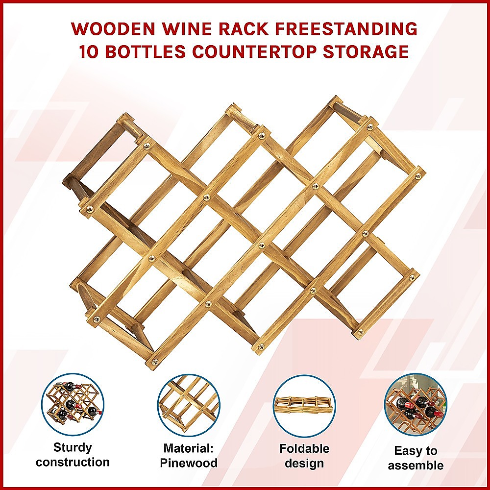 Wooden Wine Rack Freestanding 10 Bottles Countertop Storage 3