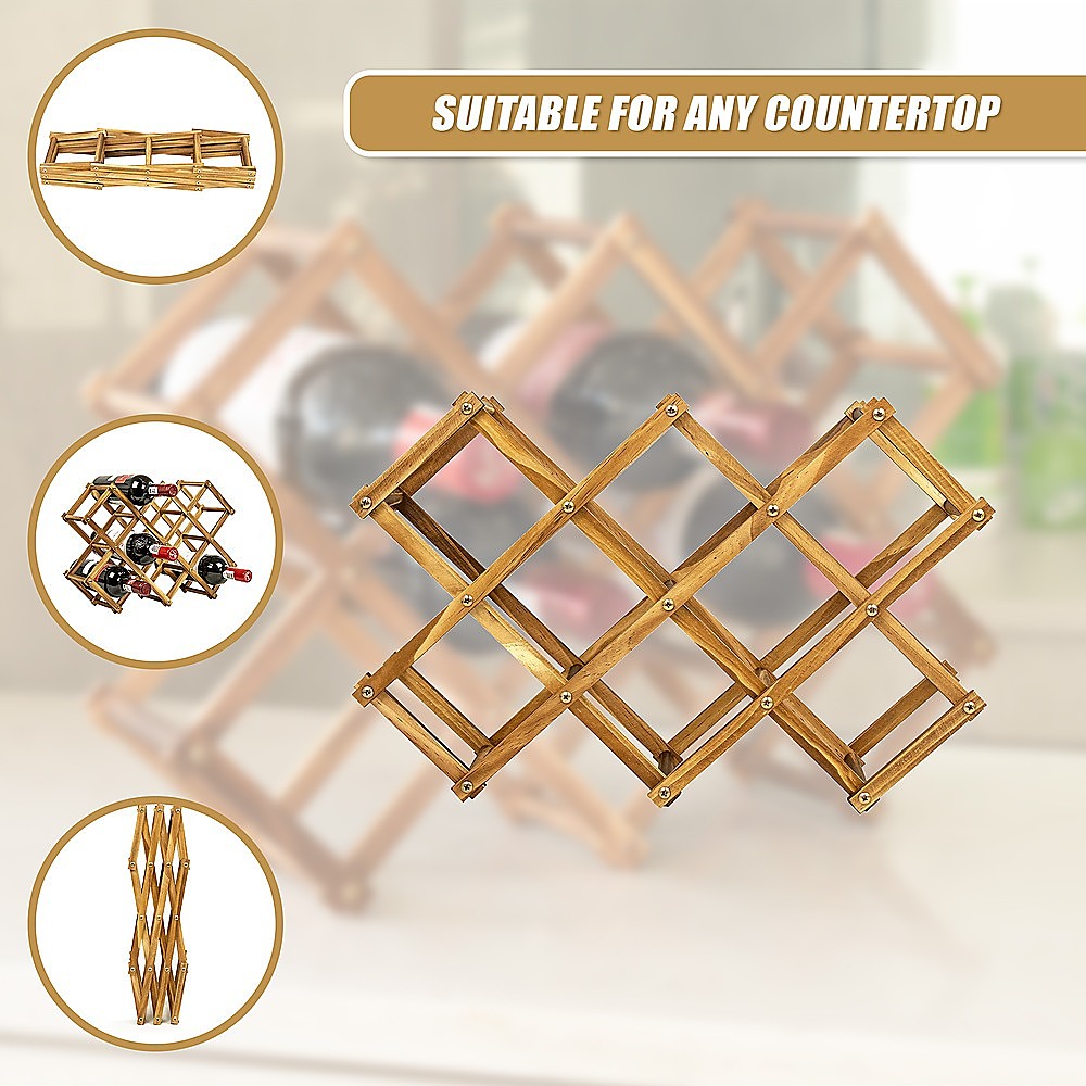 Wooden Wine Rack Freestanding 10 Bottles Countertop Storage 9
