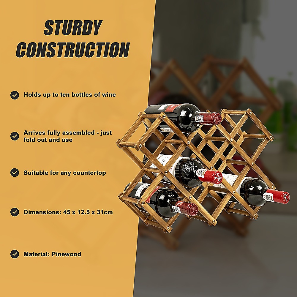 Wooden Wine Rack Freestanding 10 Bottles Countertop Storage 11