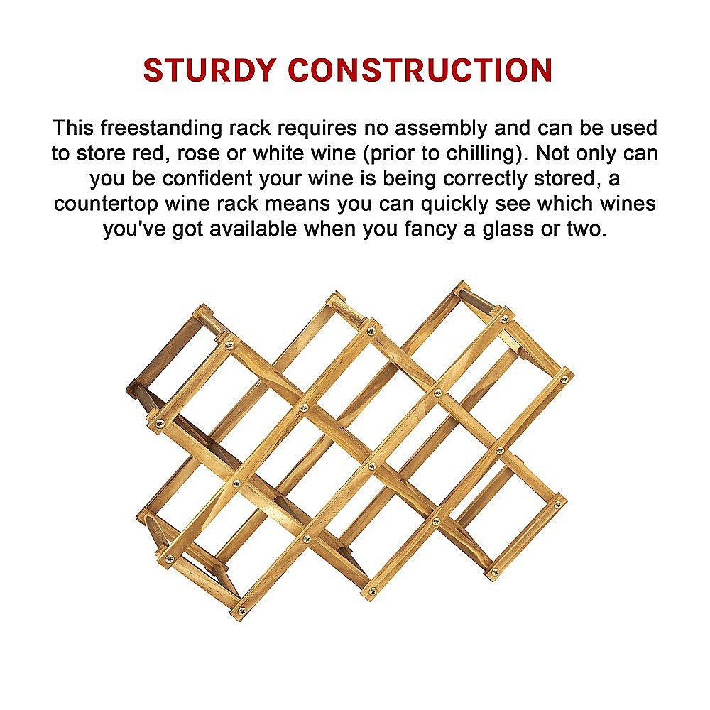 Wooden Wine Rack Freestanding 10 Bottles Countertop Storage 12