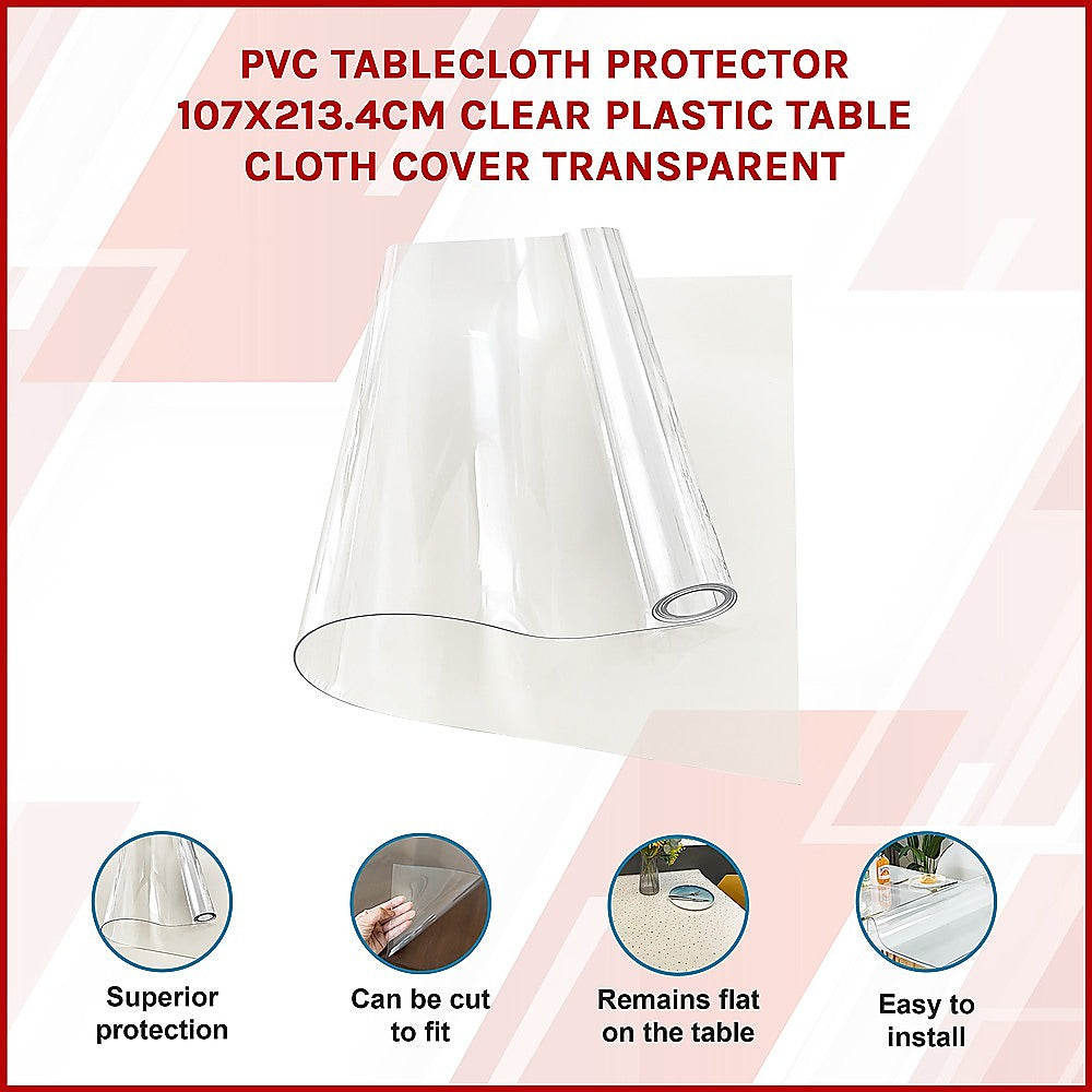 PVC Tablecloth Protector 107X213.4CM Clear Plastic Table Cloth Cover Transparent 3