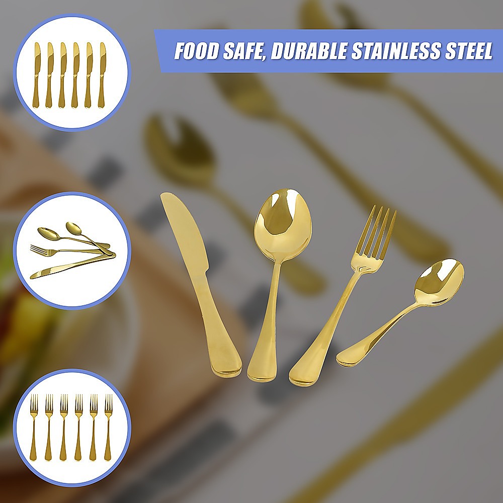24-piece Gold Cutlery Flatware Stainless Steel Silverware Set Reflective Mirror Finish 6
