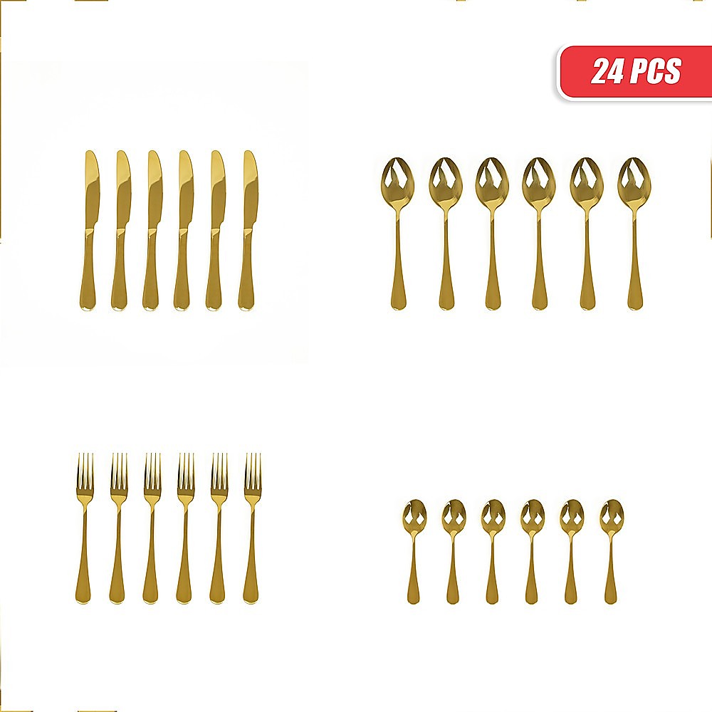 24-piece Gold Cutlery Flatware Stainless Steel Silverware Set Reflective Mirror Finish 10