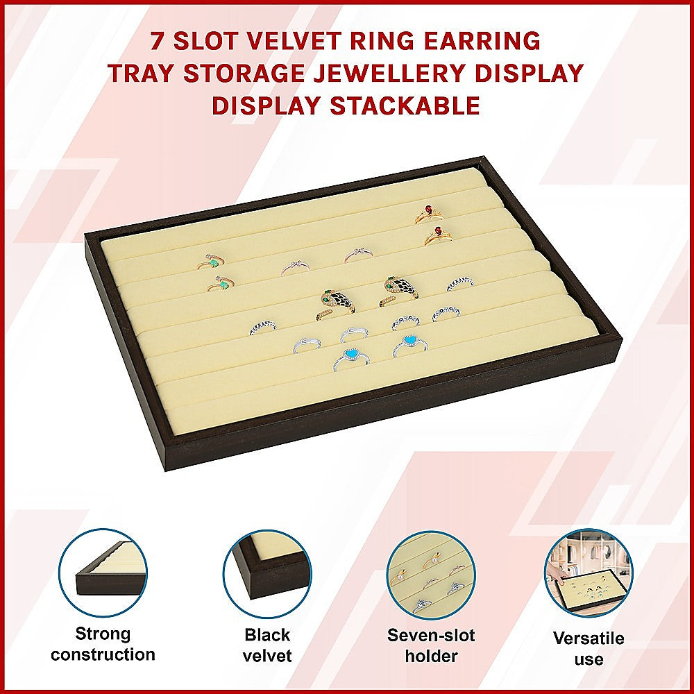 7 Slot Velvet Ring Earring Tray Storage Jewellery Display Display Stackable 3