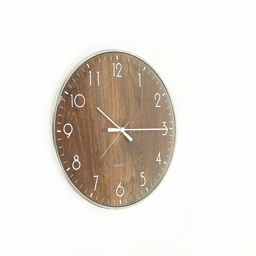 14-inch Round Wall Clock Silent Non-Ticking Quartz Battery Operated Wood Grain 4
