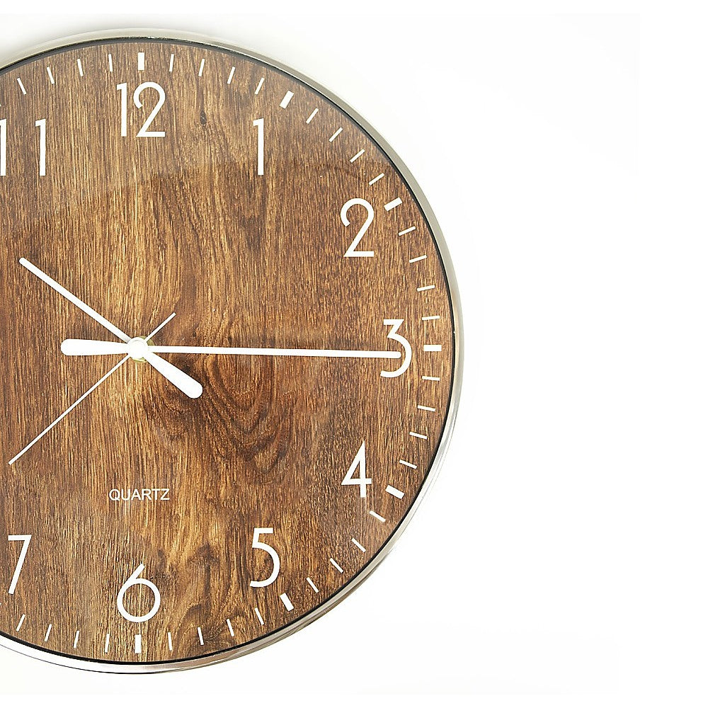 14-inch Round Wall Clock Silent Non-Ticking Quartz Battery Operated Wood Grain 3