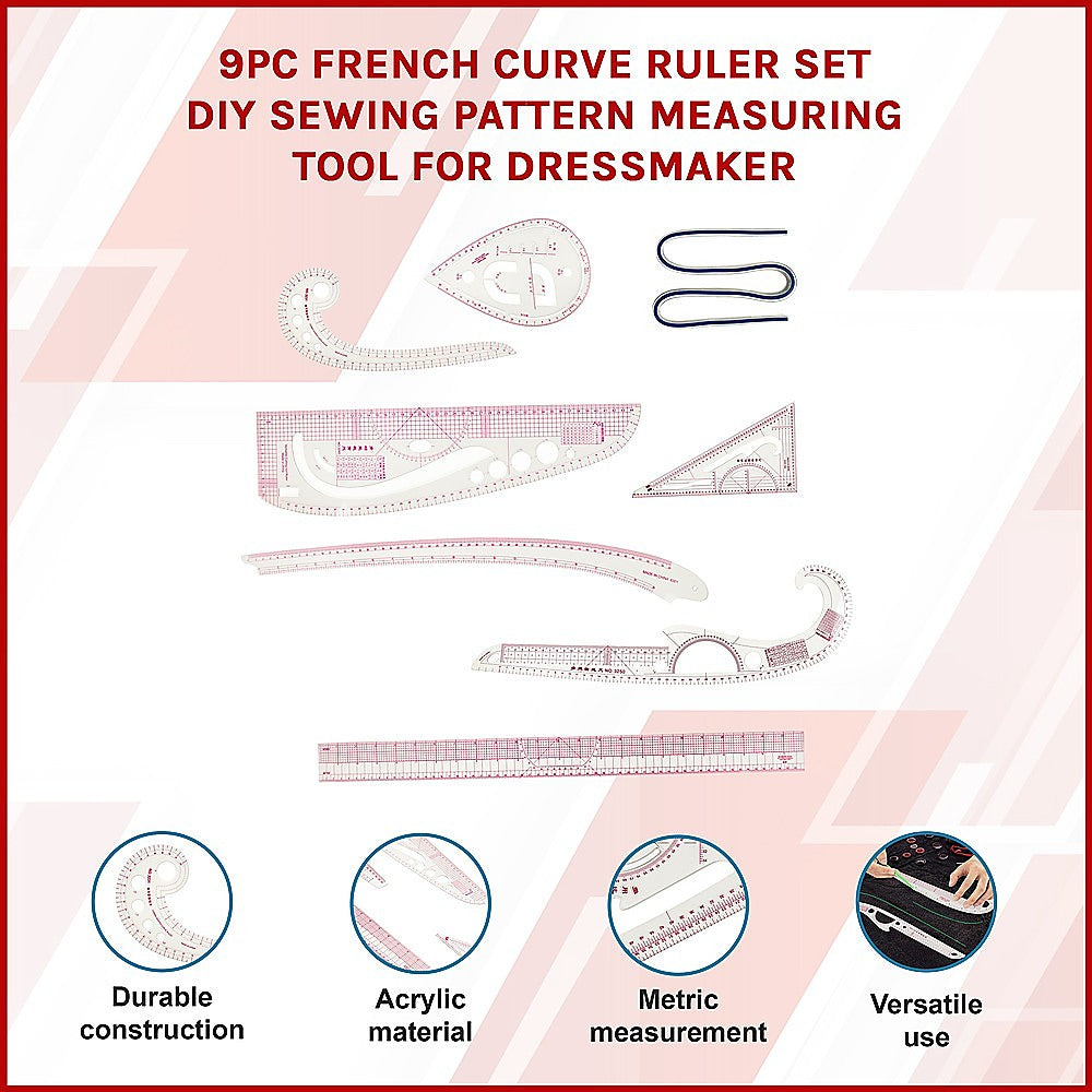 9pc French Curve Ruler Set DIY Sewing Pattern Measuring Tool for Dressmaker 3