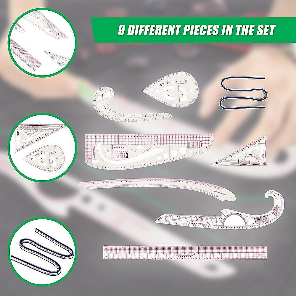 9pc French Curve Ruler Set DIY Sewing Pattern Measuring Tool for Dressmaker 10