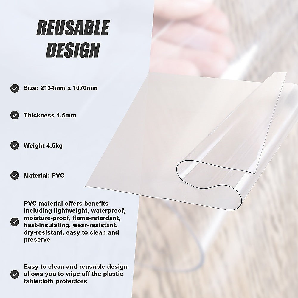 PVC Tablecloth Protector Table Cover Dining Table Cloth Plastic 2134x1070mm 1.5mm 10