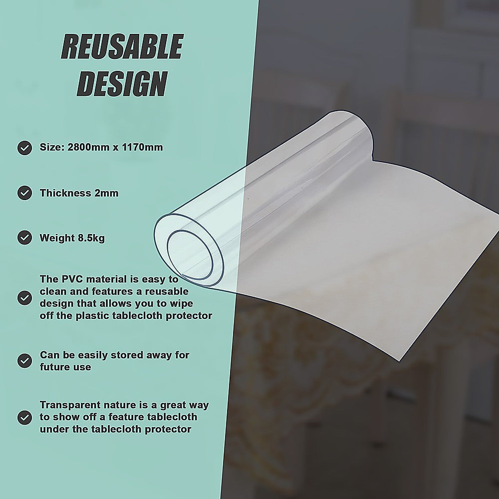 PVC Tablecloth Protector Table Cover Dining Table Cloth Plastic 2800x1170mm 2.0mm 10