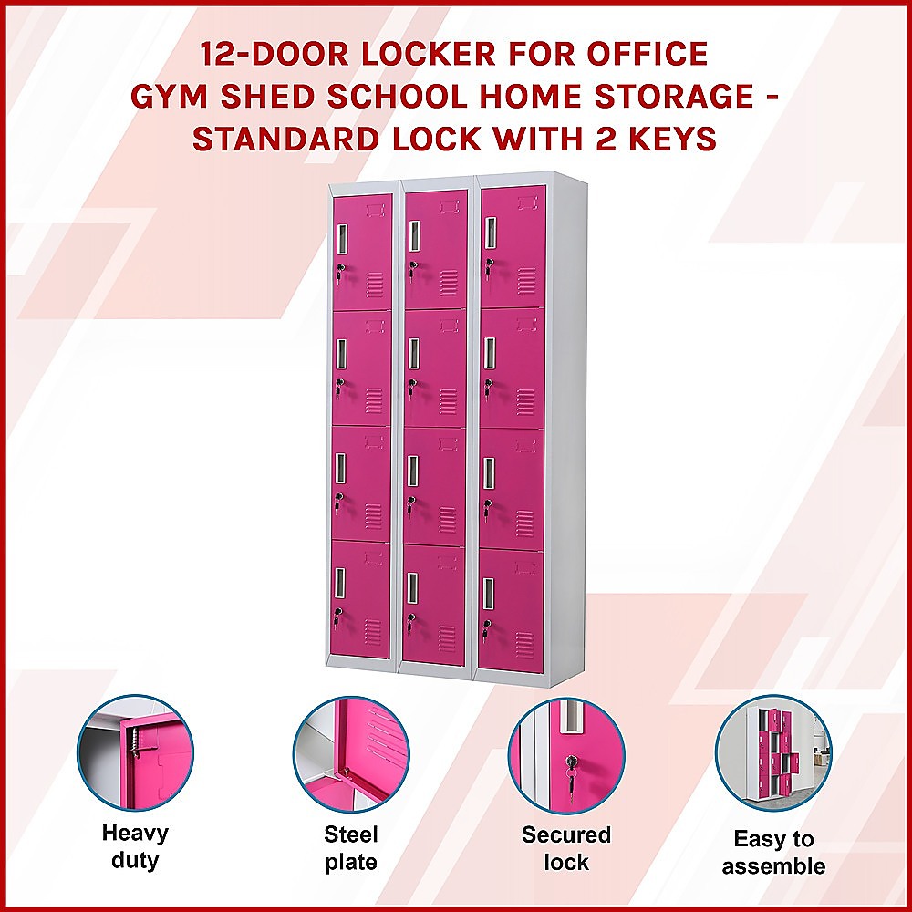 12-Door Locker for Office Gym Shed School Home Storage - Standard Lock with 2 Keys 3