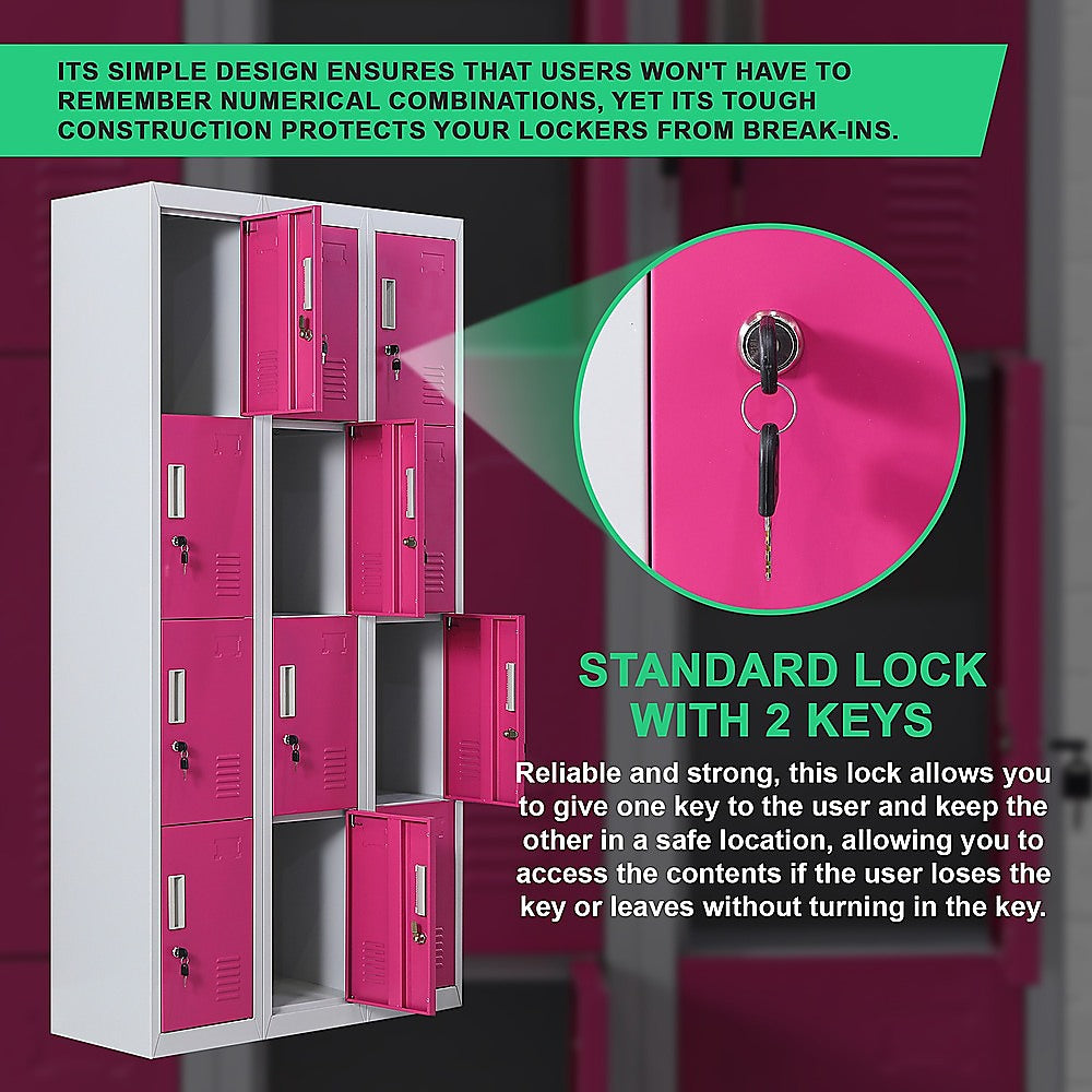 12-Door Locker for Office Gym Shed School Home Storage - Standard Lock with 2 Keys 8