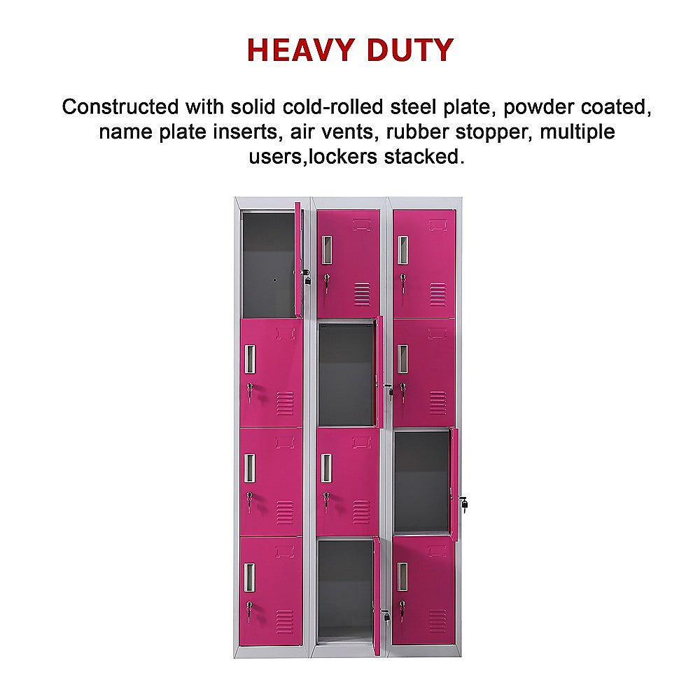 12-Door Locker for Office Gym Shed School Home Storage - Standard Lock with 2 Keys 12