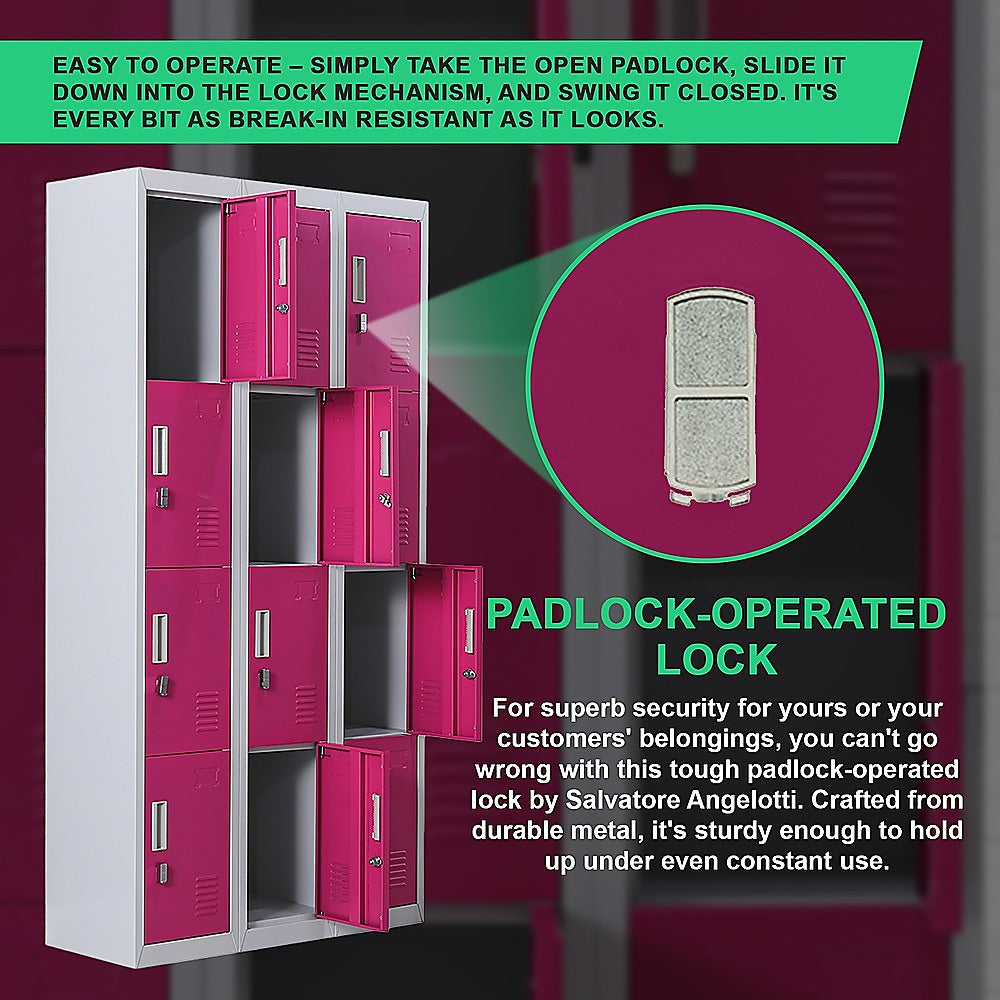 12-Door Locker for Office Gym Shed School Home Storage - Padlock-operated 7